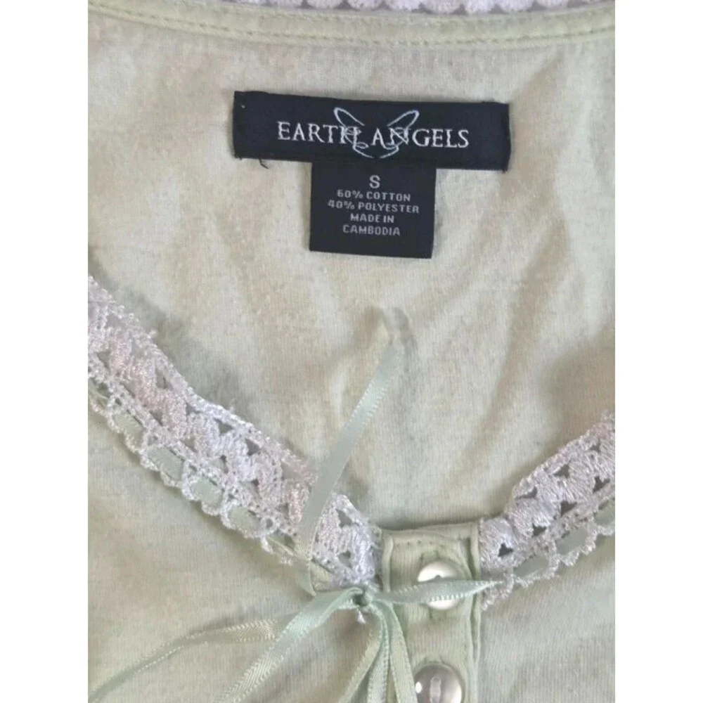 Green Lace Trim Nightgown Dress Small Cottagecore Henley Pajama